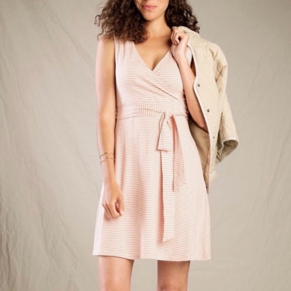 Toad & Co Sz L Cue Dress Pink V Neck Organic Cotton Outdoors Camping EUC